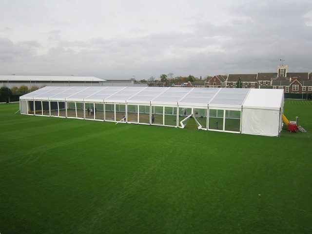 Frame tent with clear sides very large structure for sporting event